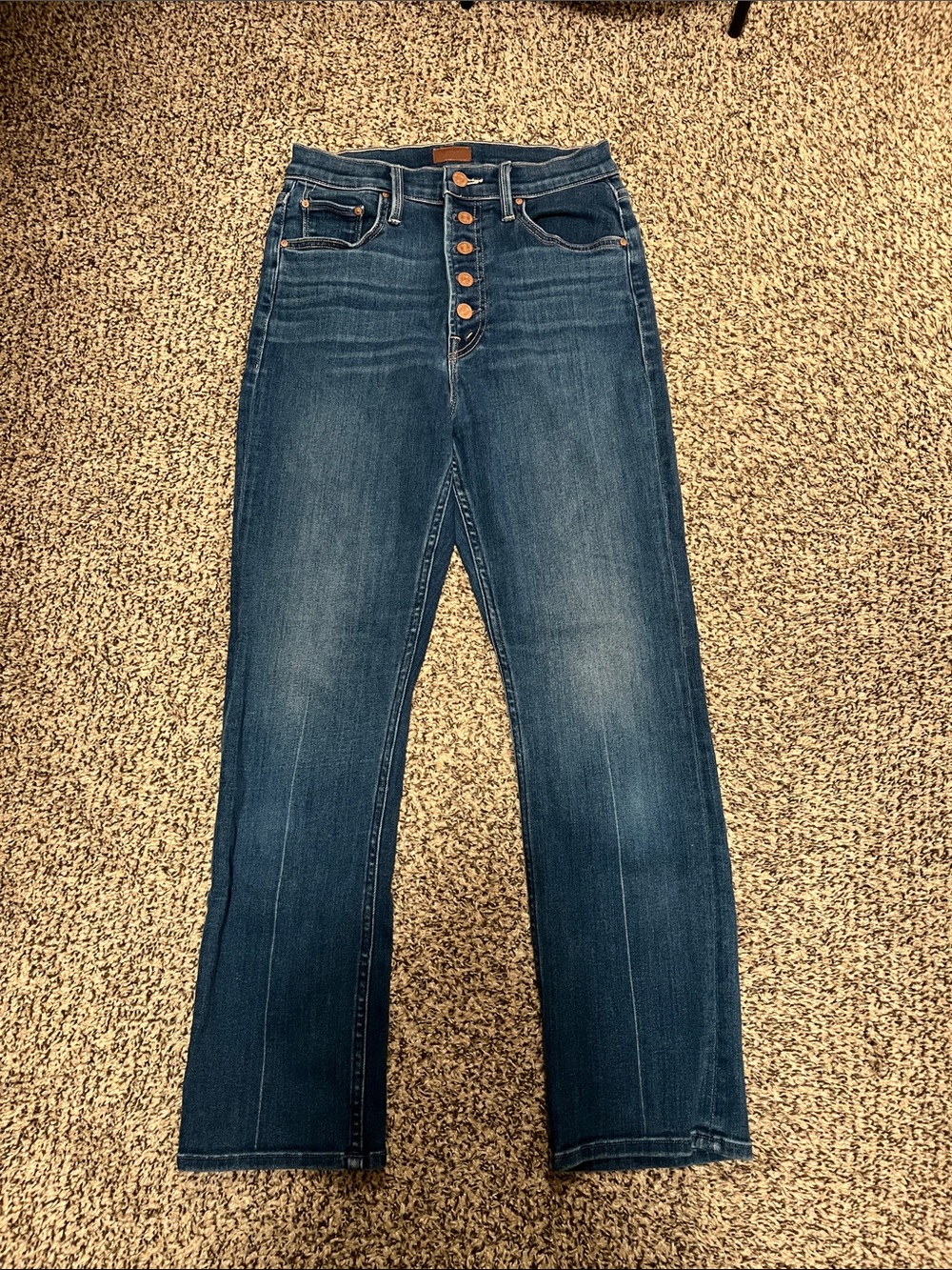 MOTHER High-Rise Button-Fly Pixie Rider Straight Jeans